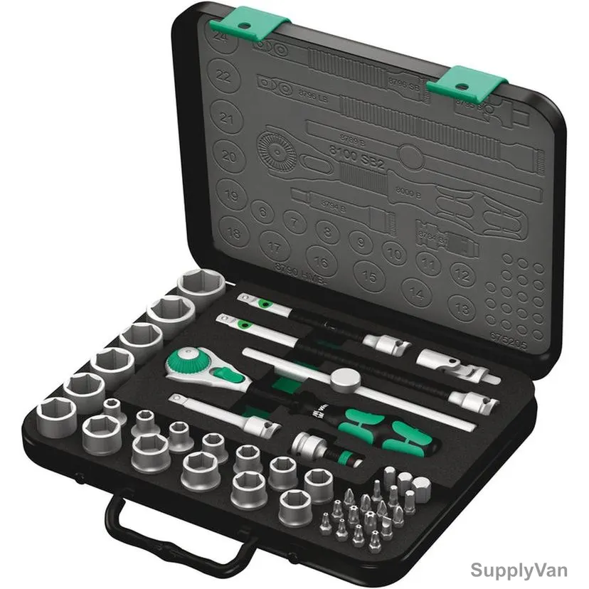 Wera 8100 Zyklop Speed Metric Ratchet Socket Set, 05003594001, 3/8 Inch Drive, 43 Pcs/Set — image 1