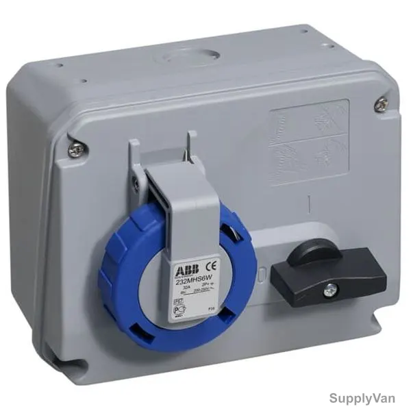 ABB Horizontal Socket Outlet, 232MHS6W, 3 Pole, 32A, Blue and Grey