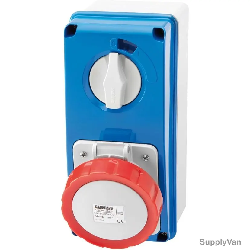 Gewiss Vertical Fixed Interlocked Socket Outlet, GW66291N, IP56, 13A, 2P+E