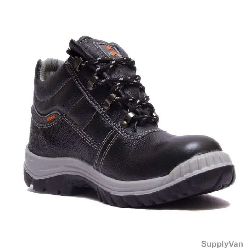 Hillson Double Density Steel Toe Safety Shoes, HMRGHS, Mirage, Leather, High Ankle, Size39, Black — image 1