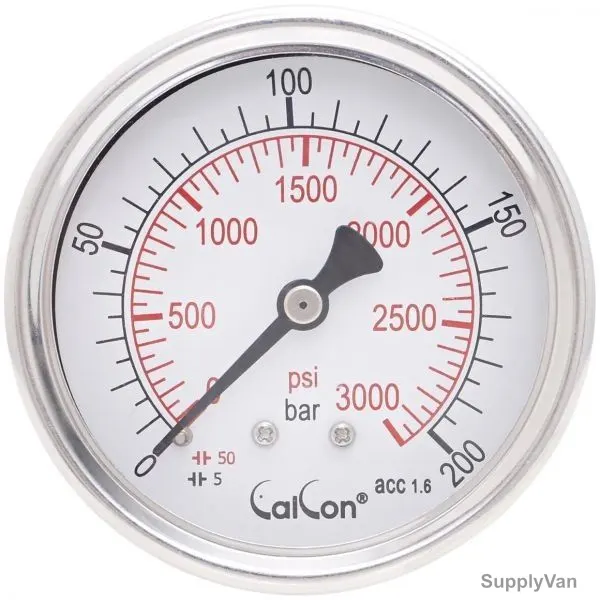 Calcon Pressure Gauge, CC10D, 63MM, 1/4 Inch, NPT, 0-200 Bar