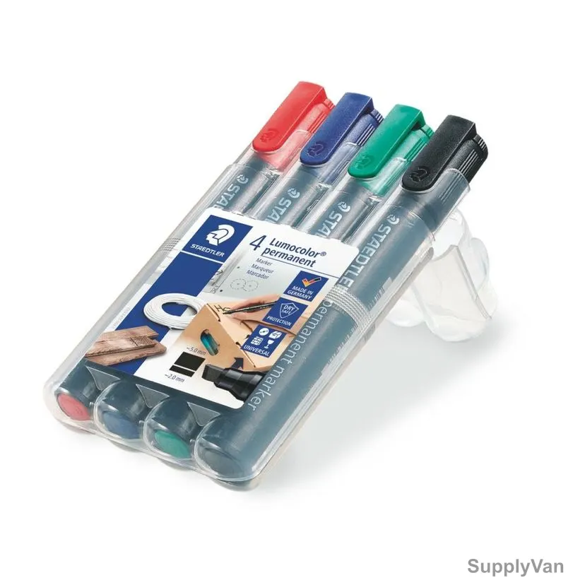 Staedtler Lumocolor Permanent Marker, ST-350-WP4, 2.0-5.0MM Tip Size, Assorted Colors, 4 Pcs/Set