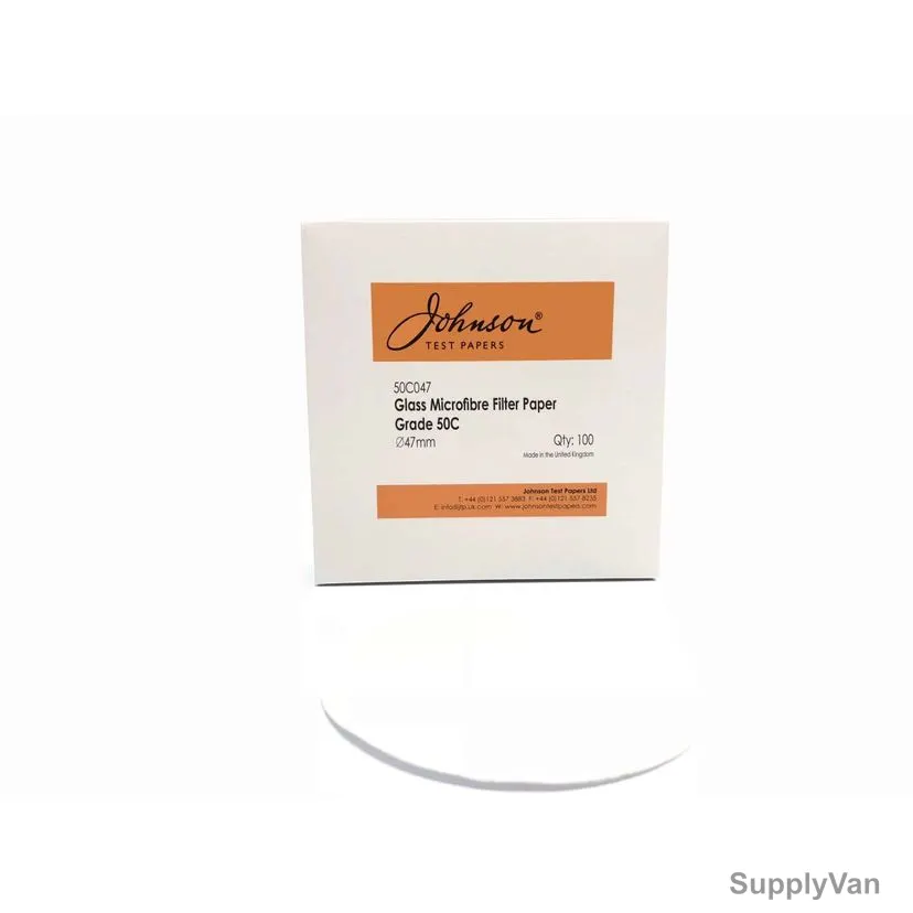 Johnson Glass Filter Paper, 50C047, Microfibre, Grade 50C, 0.27MM Thk x 47MM Dia, White, 100 Pcs/Pack