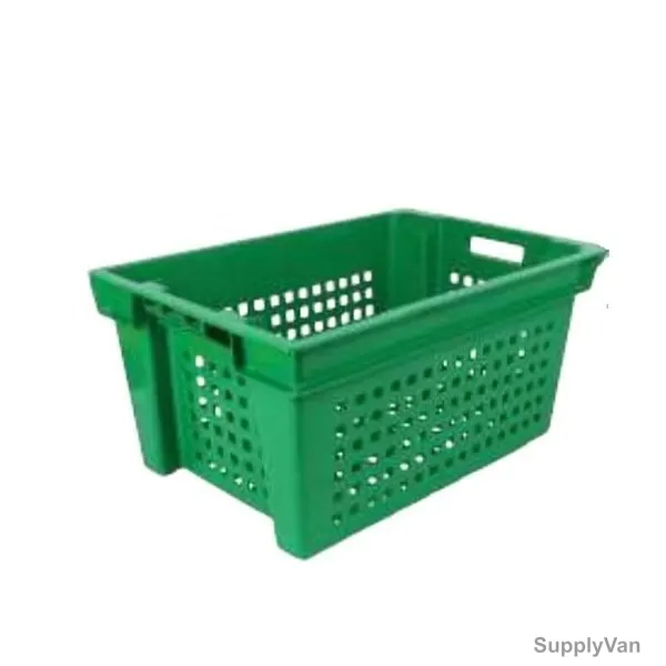 Ventilated Nestable Crate With Screen Printing, 280MM Height x 400MM Width x 600MM Length, 59 Ltrs, Green — image 1