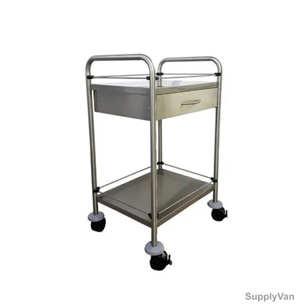 DP Metallic Dressing Trolley With Single Drawer, Stainless Steel, 2 Shelves, Silver — image 1