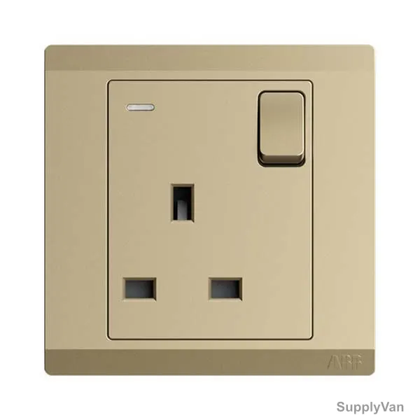 Abb Double Pole Switch Socket With Neon, BL238-PG, Inora, 1 Gang, 13A, Royal Gold — image 1