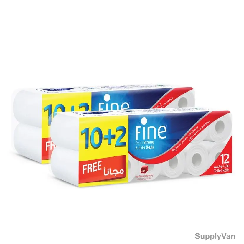 Fine Toilet Paper Roll, Extra Strong, 150 Sheets x 3 Ply, White, PK24