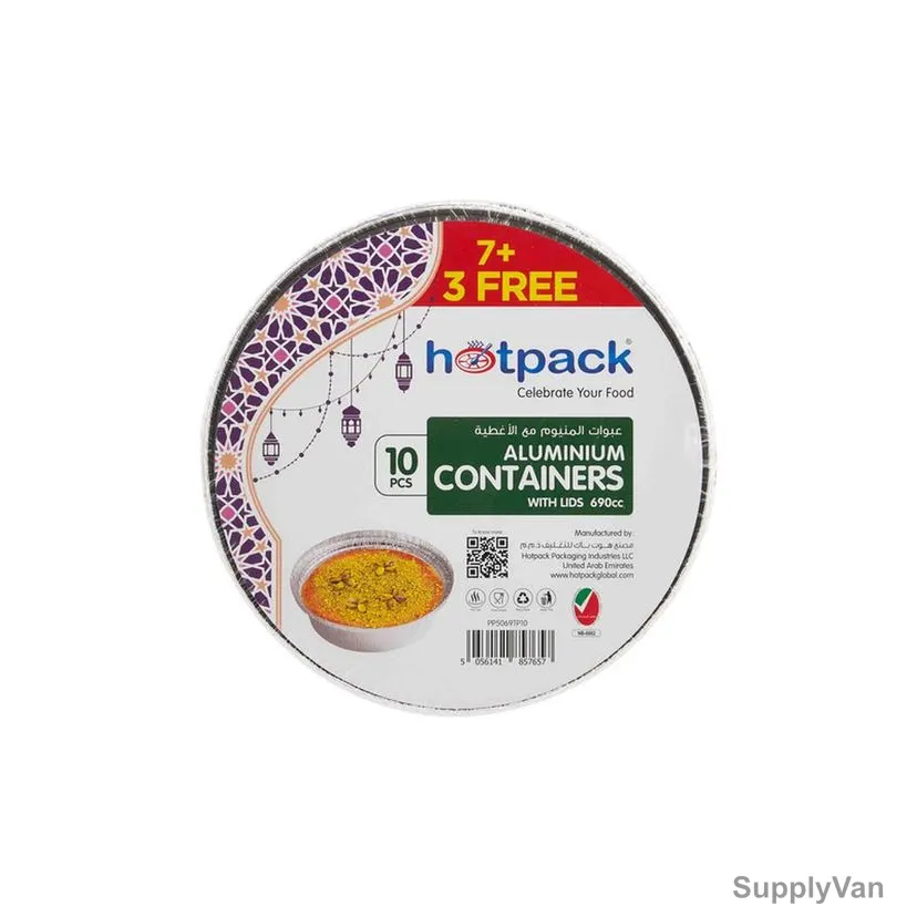 Hotpack Aluminium Container With Lid, 690CC, 10 Pcs/Pack