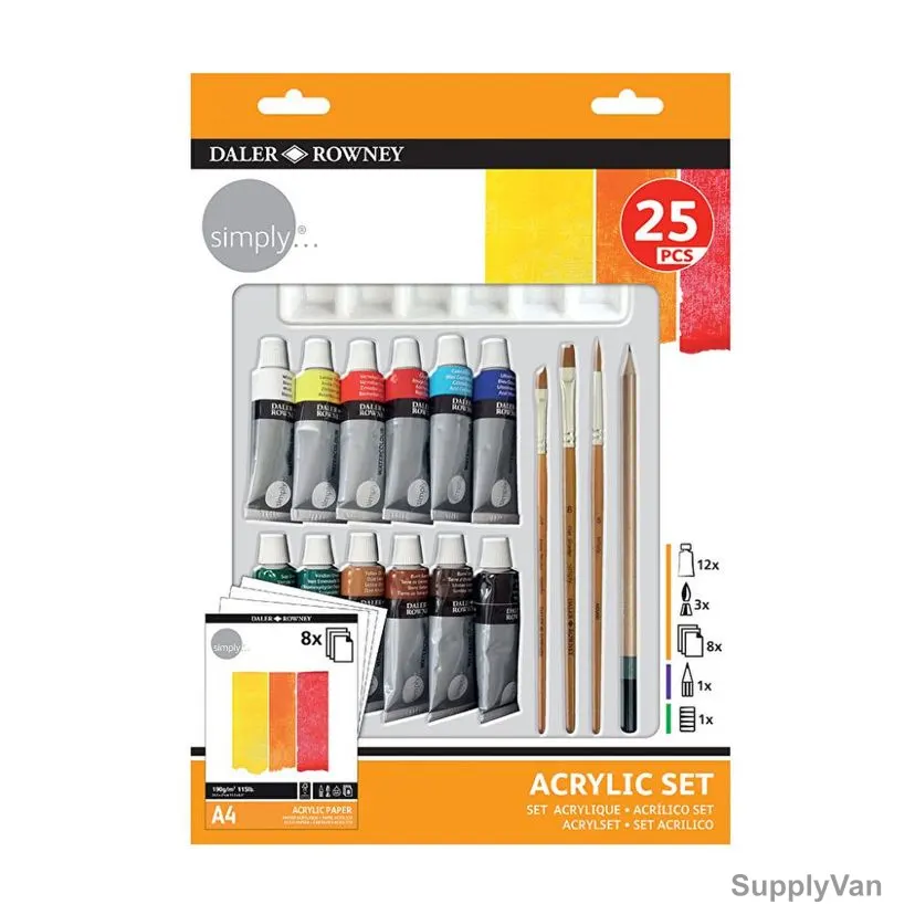 Daler Rowney Simply Acrylic Paint Set, 126500410, 25 Pcs/Set