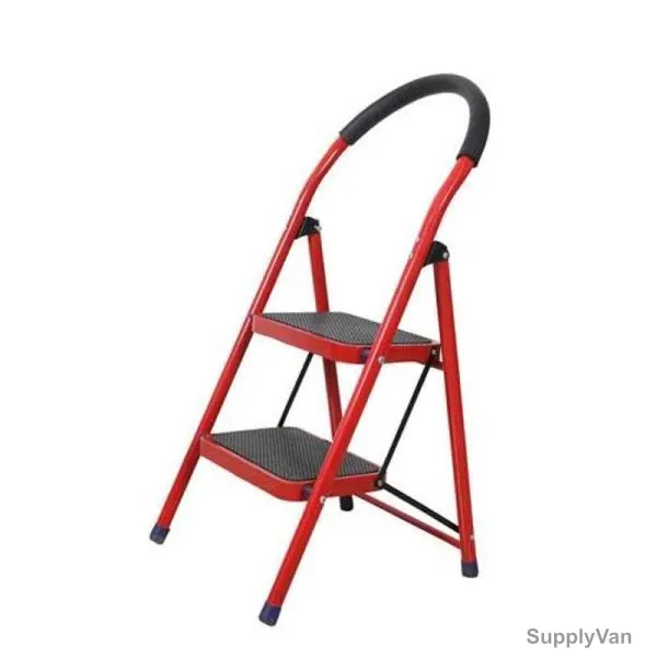 Robustline Step Ladder, 2 Steps, Steel, Red