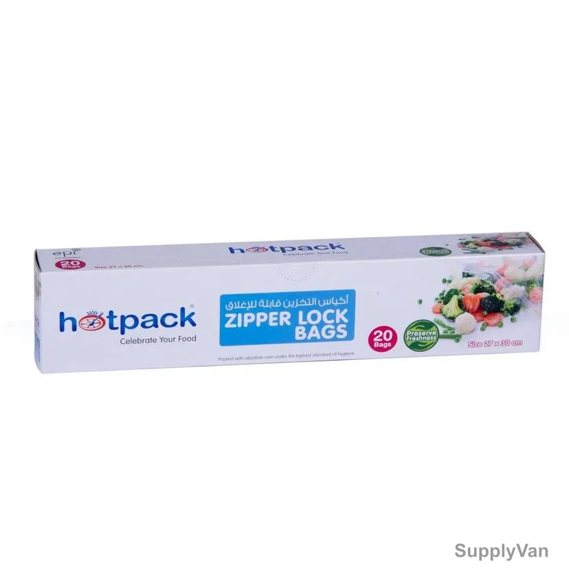 Hotpack Zip and Lock Bag, ZLB2730, 27CM Width x 30CM Length, Clear, 20 Pcs/Pack