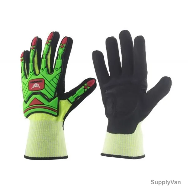 Rigman Impact Gloves, RIG5, L, High Visibility Green/Black