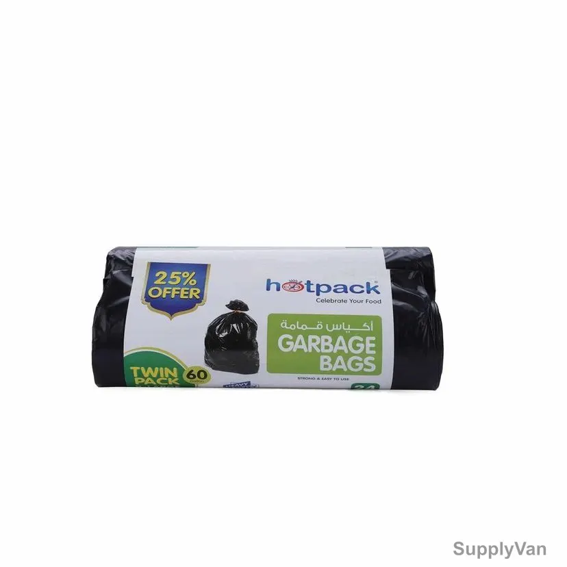 Hotpack Heavy Duty Garbage Bag, OPGBR80110TP2, 95CM Width x 120CM Length, 60 Gallon, Black, 24 Pcs/Pack
