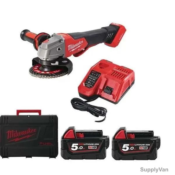 Milwaukee Cordless Angle Grinder Kit, M18FSAGV125XPDB-502X, 18V, 125MM, 5 Pcs/Kit