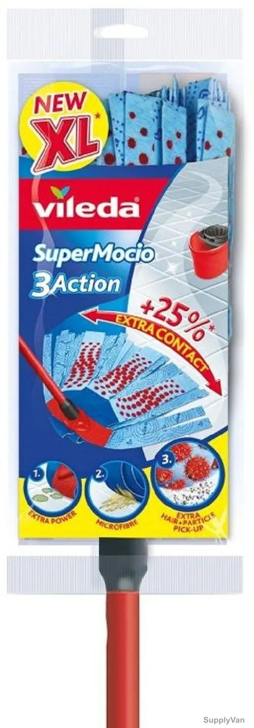 Vileda 3 Action Floor Mop W/ Stick, VLFC128128, Supermocio, Fiber