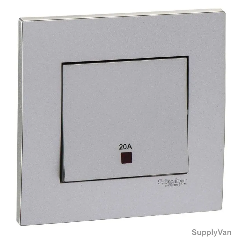 Schneider Electric Doube Pole Switch With Neon and Earth, Vivace, 1 Gang, 20A, 250VAC, Aluminium Silver