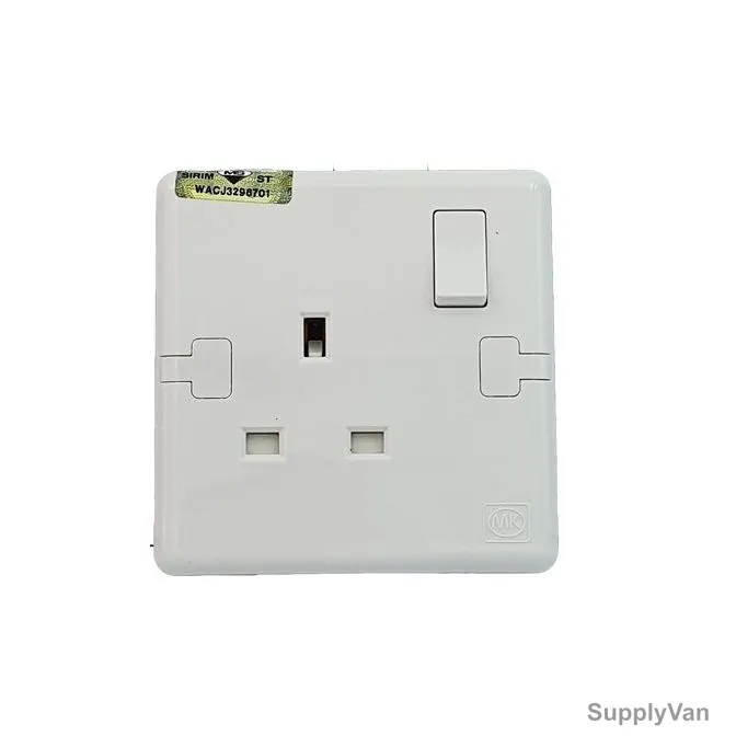 Mk Single Pole Switch Socket, E2757WHI, Essential, Polycarbonate, 1 Gang, 13A, White