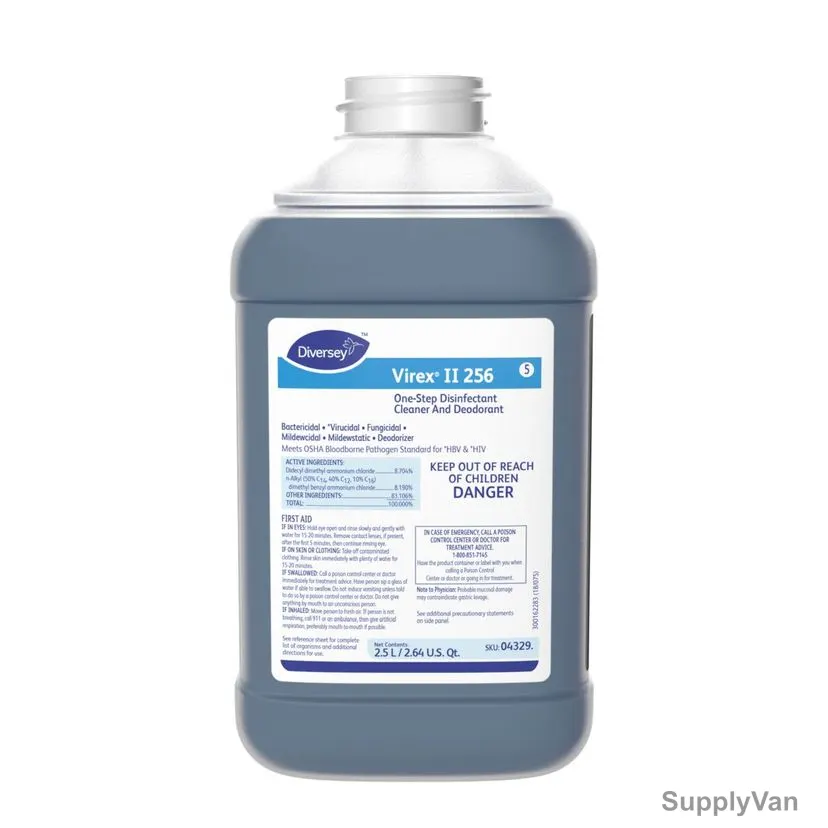 Diversey Virex II 256 One-Step Disinfectant Cleaner and Deodorant, 04332, Minty, 2.5 Ltrs