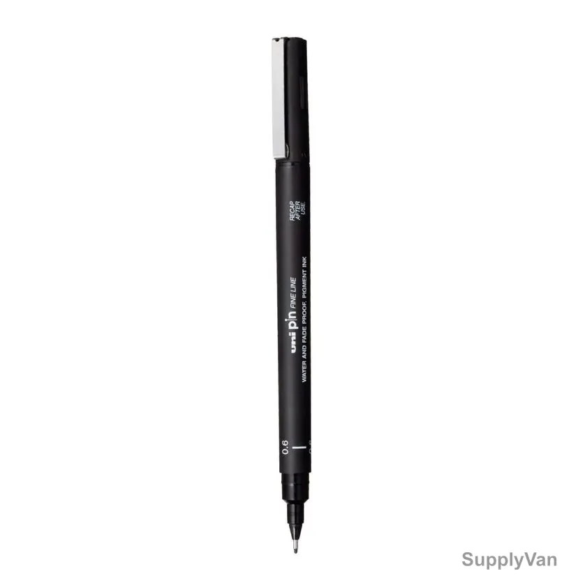 Uni-Ball Fine Line Marker, PIN200-06-BK, Uni-Pin, 0.6MM Tip, Black, 12 Pcs/Pack