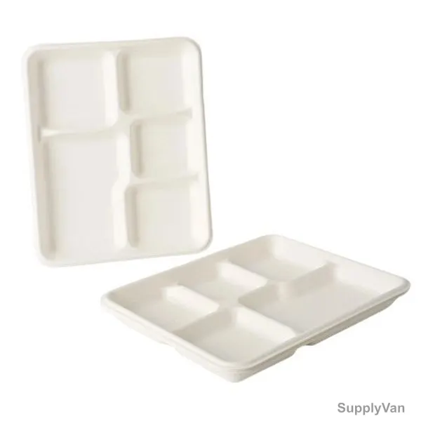 Dfac Pack 5 Compartment Bio-Degradable Tray, 1 Inch Height x 8.5 Inch Width x 12.5 Inch Length, 500 Pcs/Carton — image 1