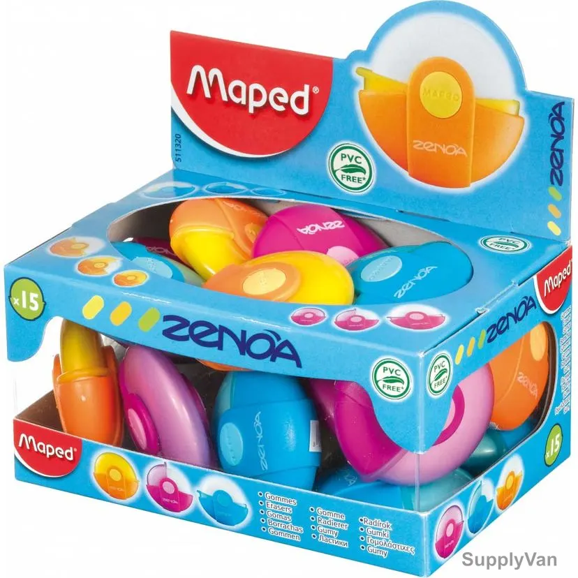 Maped Zenoa Eraser, MD-511320-N, Blue/Orange/Pink, 20 Pcs/Set
