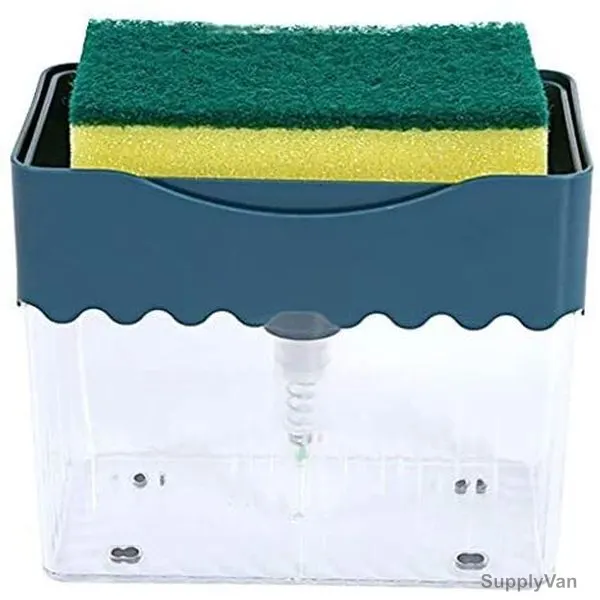2 In 1 Soap Dispenser With Sponge Holder, ABS, White/Navy Blue