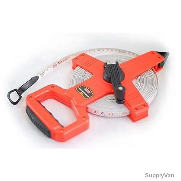 MEG Open Reel Fiberglass Measuring Tape, 50 Mtrs, Red