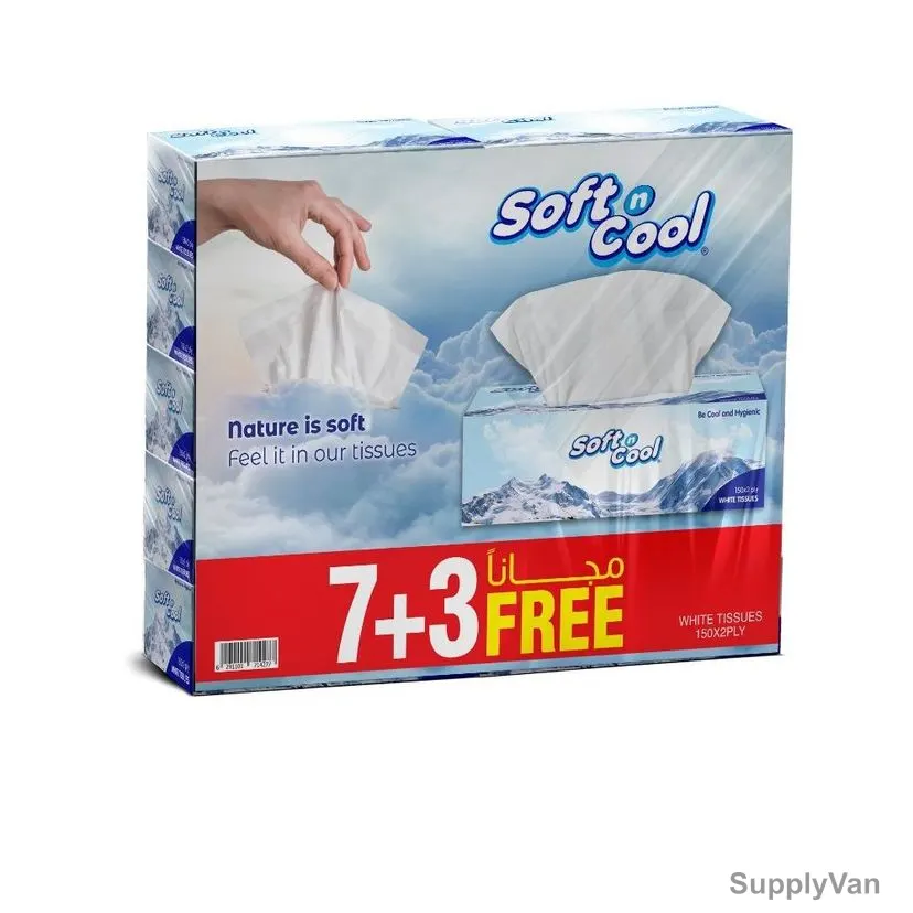 Hotpack Soft N Cool Facial Tissue, SNCT150TP10X3, 2 Ply, 150 Sheets, 7+3 Free