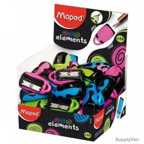 Maped Elements Pencil Sharpener, MD-501600, 1 Hole, Green/Blue/Pink, 48 Pcs/Set