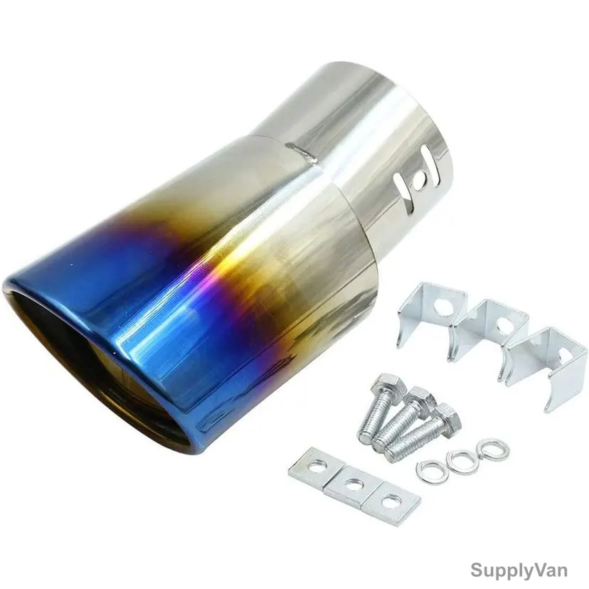 Autut Car Tail Muffler Tip, Stainless Steel, 2.4 Inch Inlet Dia, Silver/Blue Burn — image 1