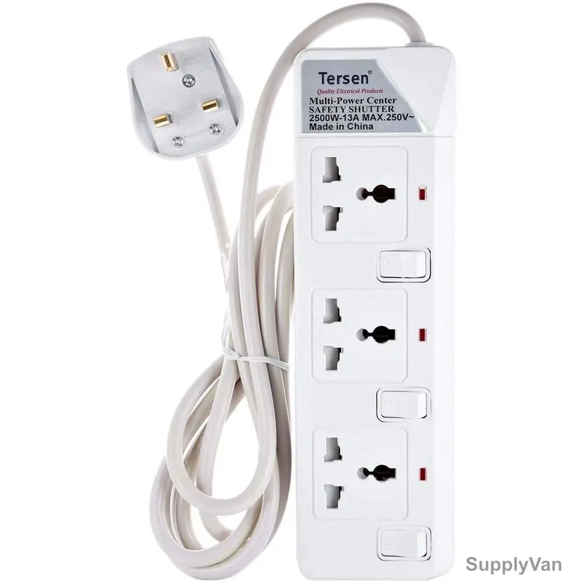 Tersen Extension Socket, 913-3m, 3 Way, 3 Mtrs, White