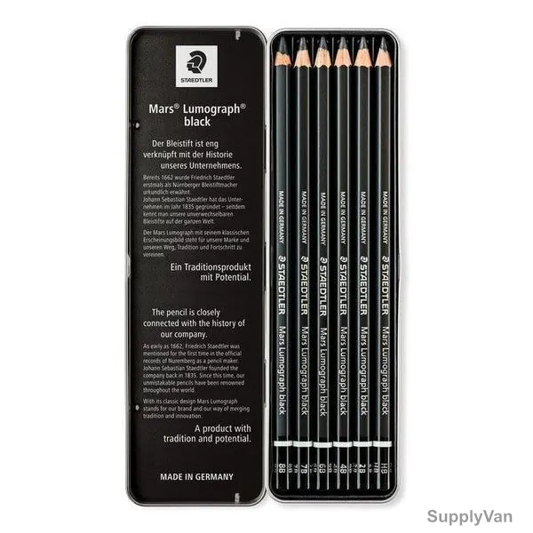 Staedtler Mars Lumograph Pencil, ST-100B-G06, 0.5-8.0MM Tip Size, Black, 6 Pcs/Set
