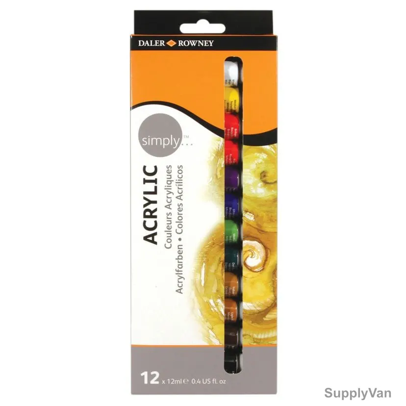 Daler Rowney Simply Acrylic Paint Set, 126500012, 12 Pcs/Set
