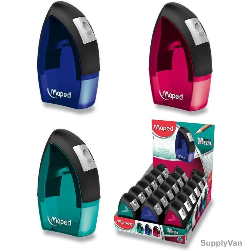 Maped Tonic Metal Pencil Sharpener, MD-506800, 1 Hole, Pink/Blue/Green, 18 Pcs/Set