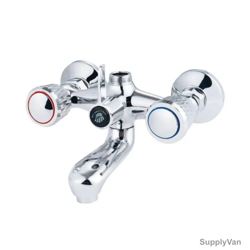 Milano Wall Mounted Double Lever Shower Mixer Tap, Crown Plus, Brass, Chrome Finish