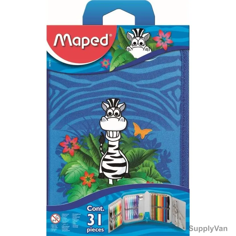 Maped Tattoo Jungle Pencil Case Kit, MD-967814, Blue, 31 Pcs/Set