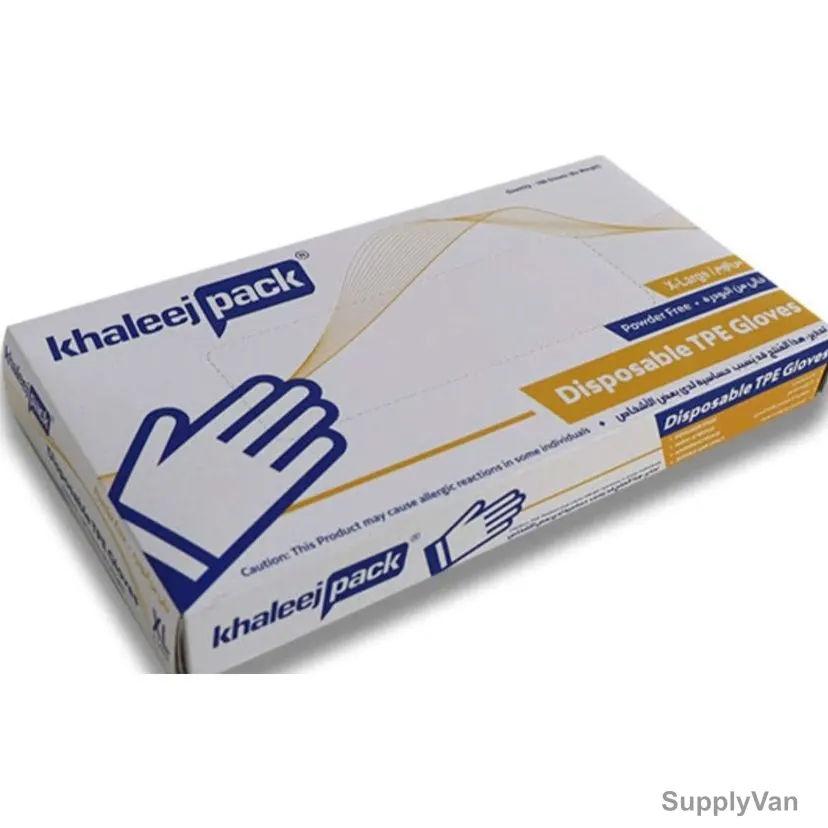 Khaleej Pack Disposable TPE Gloves, GLO-TPEM, Powder Free, Medium, White, 100 Pcs/Pack