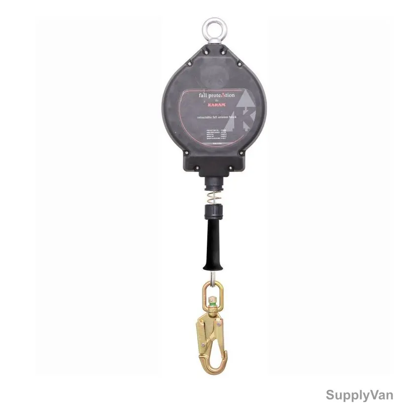 Karam Retractable Fall Arrester W/ G.I Wire Rope, PCGS20, Polymer, 20 Mtrs, Black