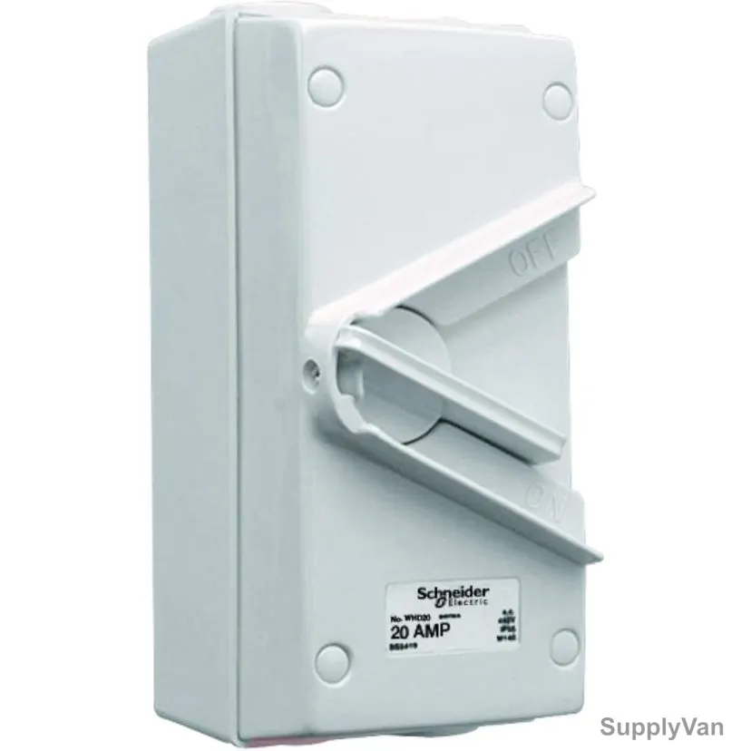 Schneider Electric Surface Mount Isolating Switch, WHD20, Kavacha, 2P, 20A, 440VAC