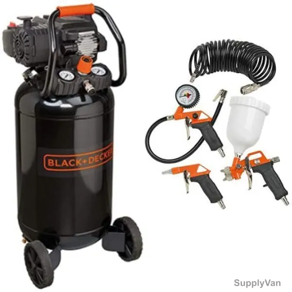 Black and Decker 50 Ltrs Vertical Air Compressor With 4 Pcs Air Tool Kit, BD227-50+KIT-4