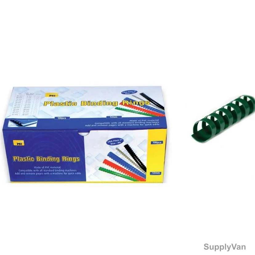 PSI Binding Ring, PSBR12GR, Plastic, 90 Sheets, 12mm, Green, 100 Pcs/Pack