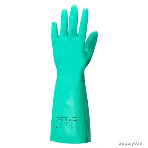 Ansell Nitrile Coated Gloves, 37-695, AlphaTec Solvex, 380MM Length, Size10, Green — image 1