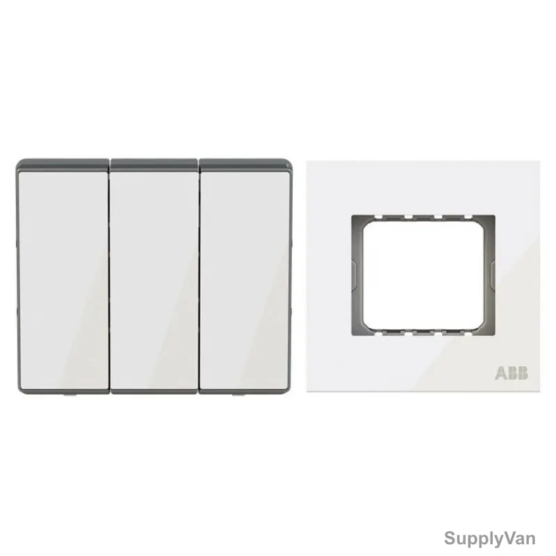 ABB Electrical Switch With Triple Rocker Frame, AMD10753-WG+AMD5153-WG, Millenium, 3 Gang, 2 Way, 10A, White Glass — image 1