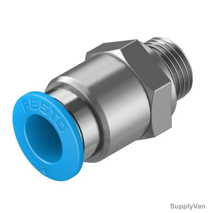 Festo Push-In Fitting, QS-G1-8-4, Stainless Steel/Brass, 14 Bar, G-1/8 Male Thread, 4MM Outer Dia — image 1