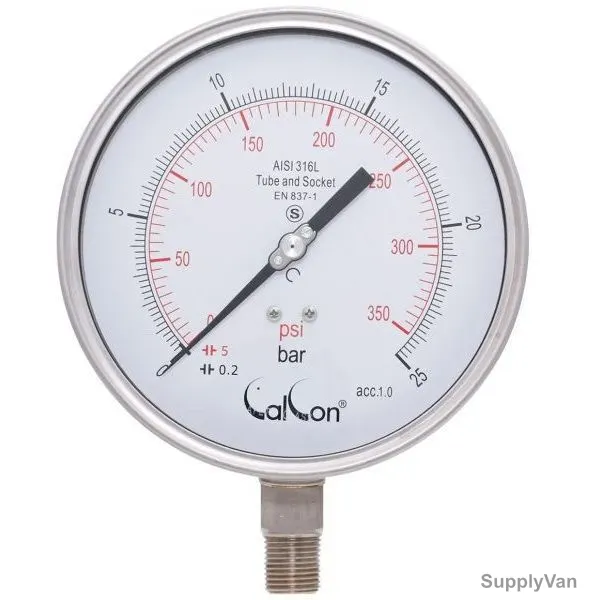 Calcon Pressure Gauge, CC20A, 160MM, 1/2 Inch, NPT, 0-25 Bar