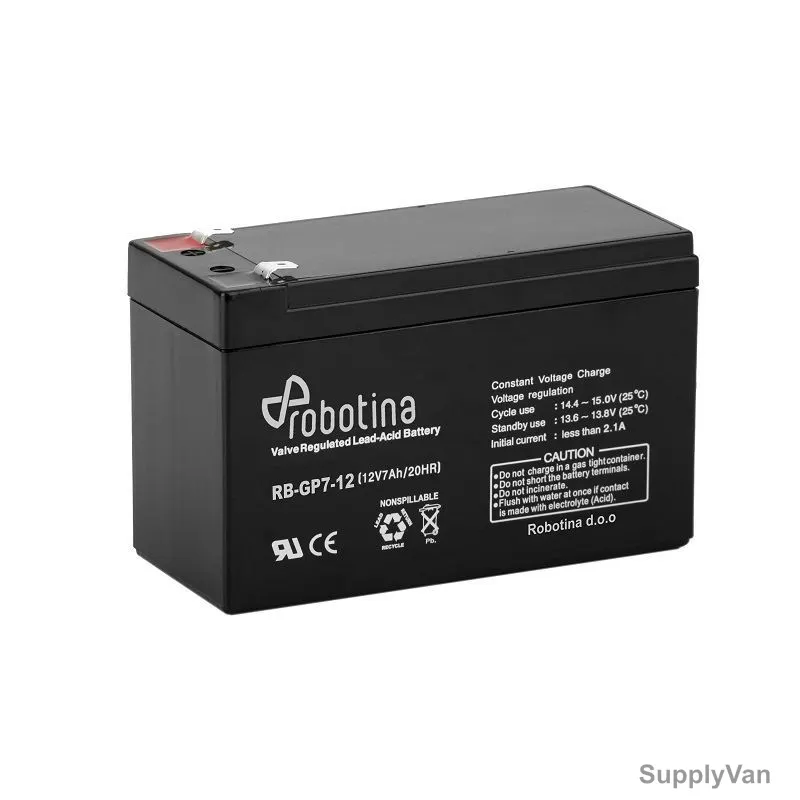 Robotina Valve Regulated Lead-Acid Battery, RB-GP7-12, AGM, 12V, 7Ah/20Hr