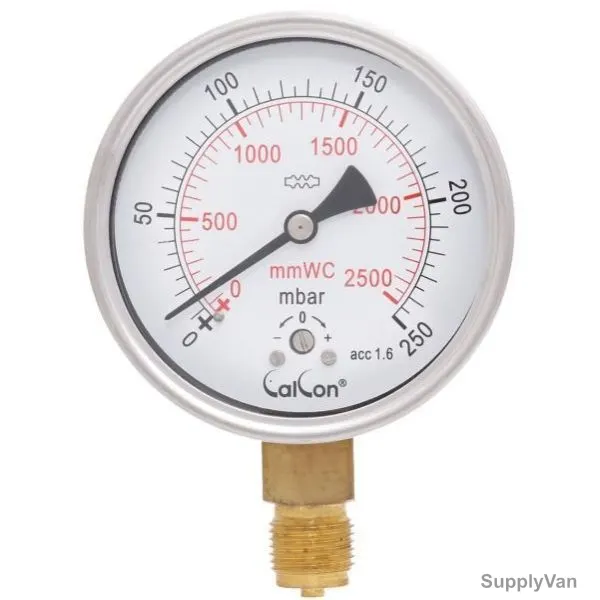 Calcon Capsule Pressure Gauge, CC98A, 100MM, 1/2 Inch, BSP, 0-250 Mbar