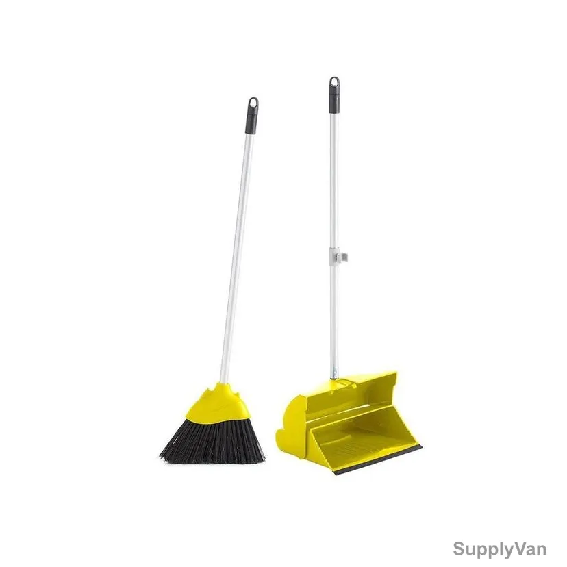 Akc Foldable Long Handle Dustpan and Broom Set, DP28Y, Plastic, Yellow