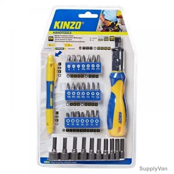 Kinzo Ratchet Screwdriver Tool Set, 54202, Yellow and Blue, PK33