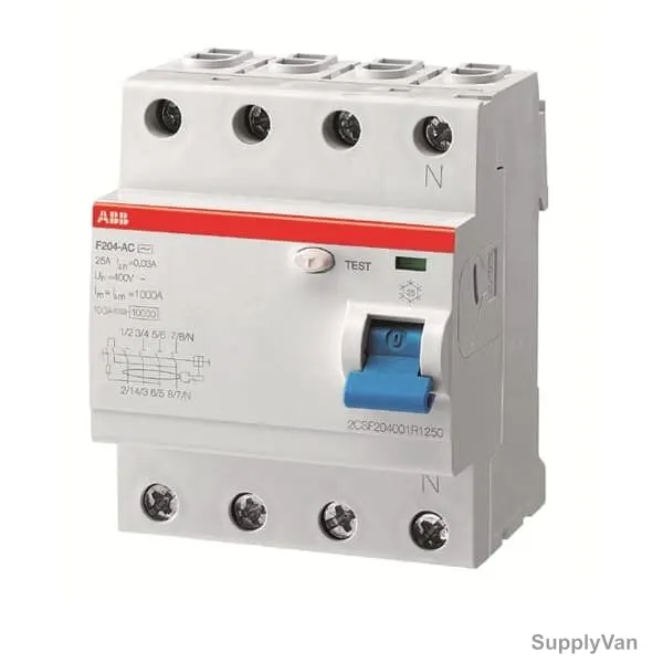 Abb Residual Current Circuit Breaker, F204-100A-0-10-4P, 4P, 100mA, 100A